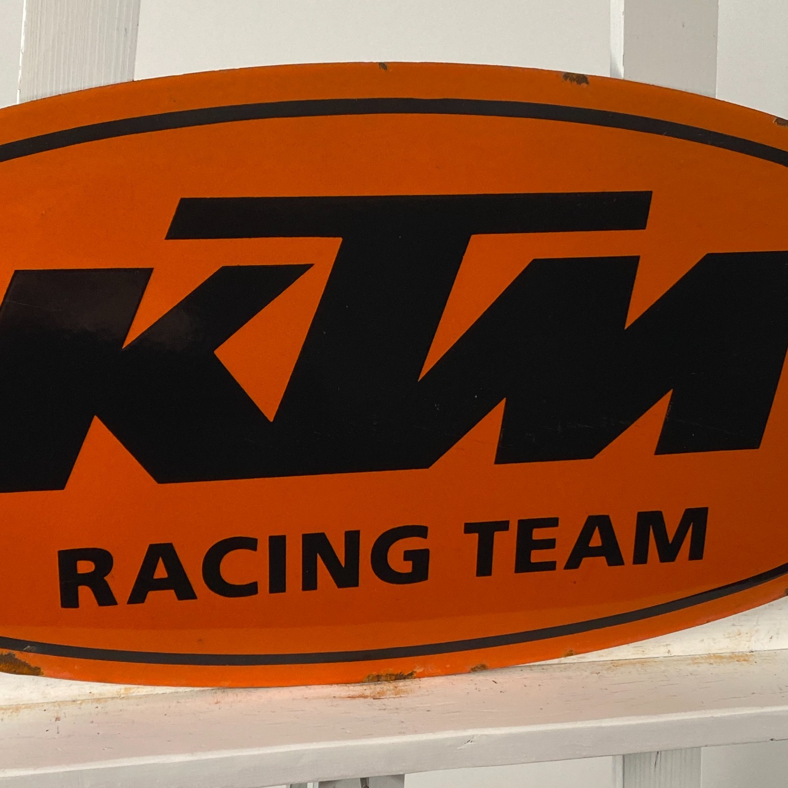 KTM Enamel Sign – 63x29cm (24.8×11.4″) – Retro Big Racing Garage Wall Decoration
