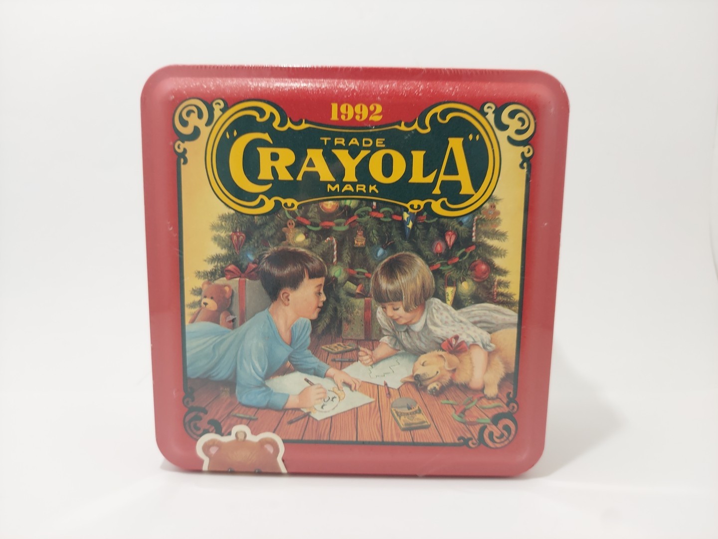Vintage 1992 Crayola Collectible Holiday Tin Bear Ornament 64 Crayons SEALED