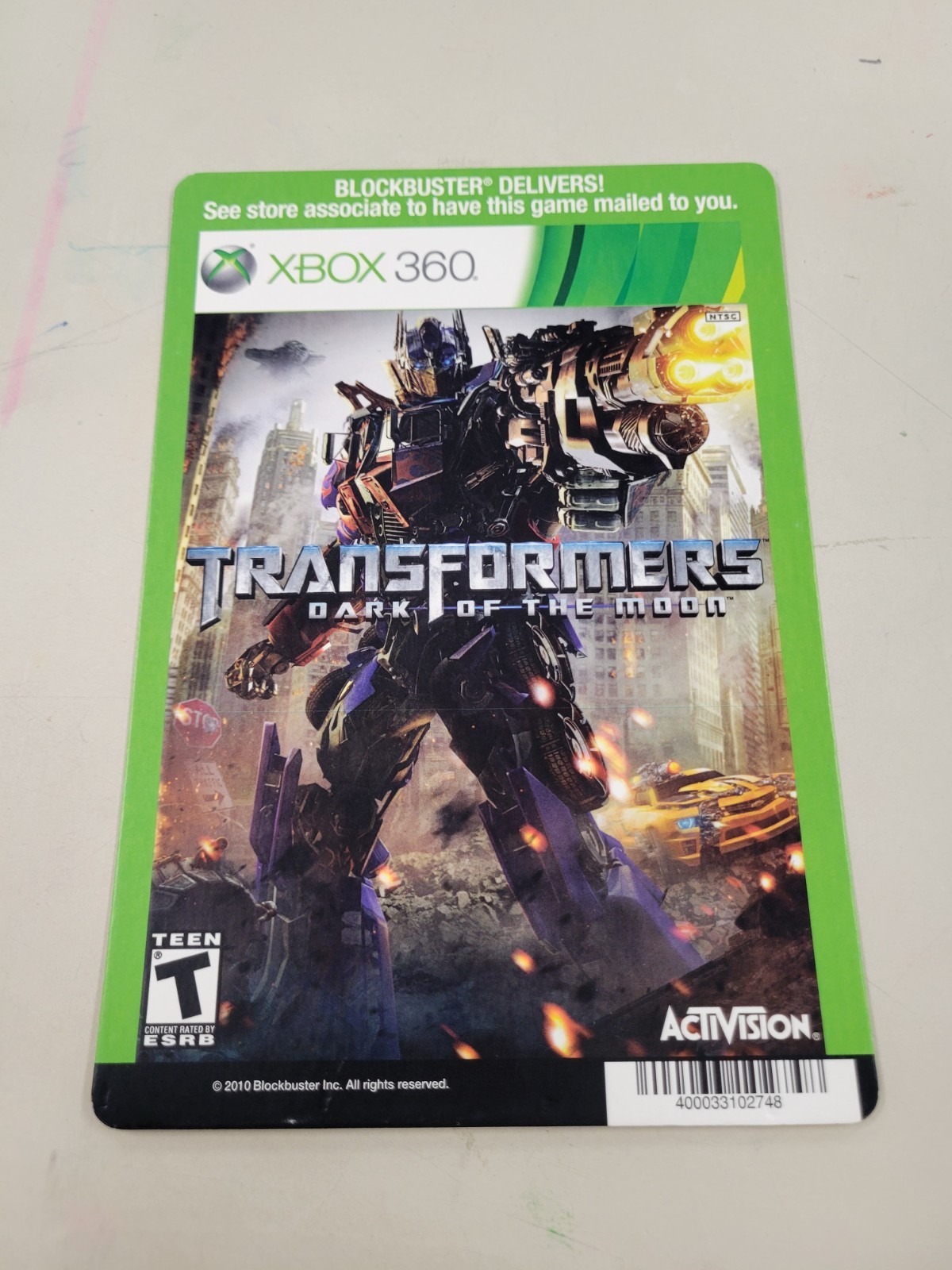 Transformers Dark Of The Moon – XBOX 360 BLOCKBUSTER VIDEO BACKER CARD -NO GAME