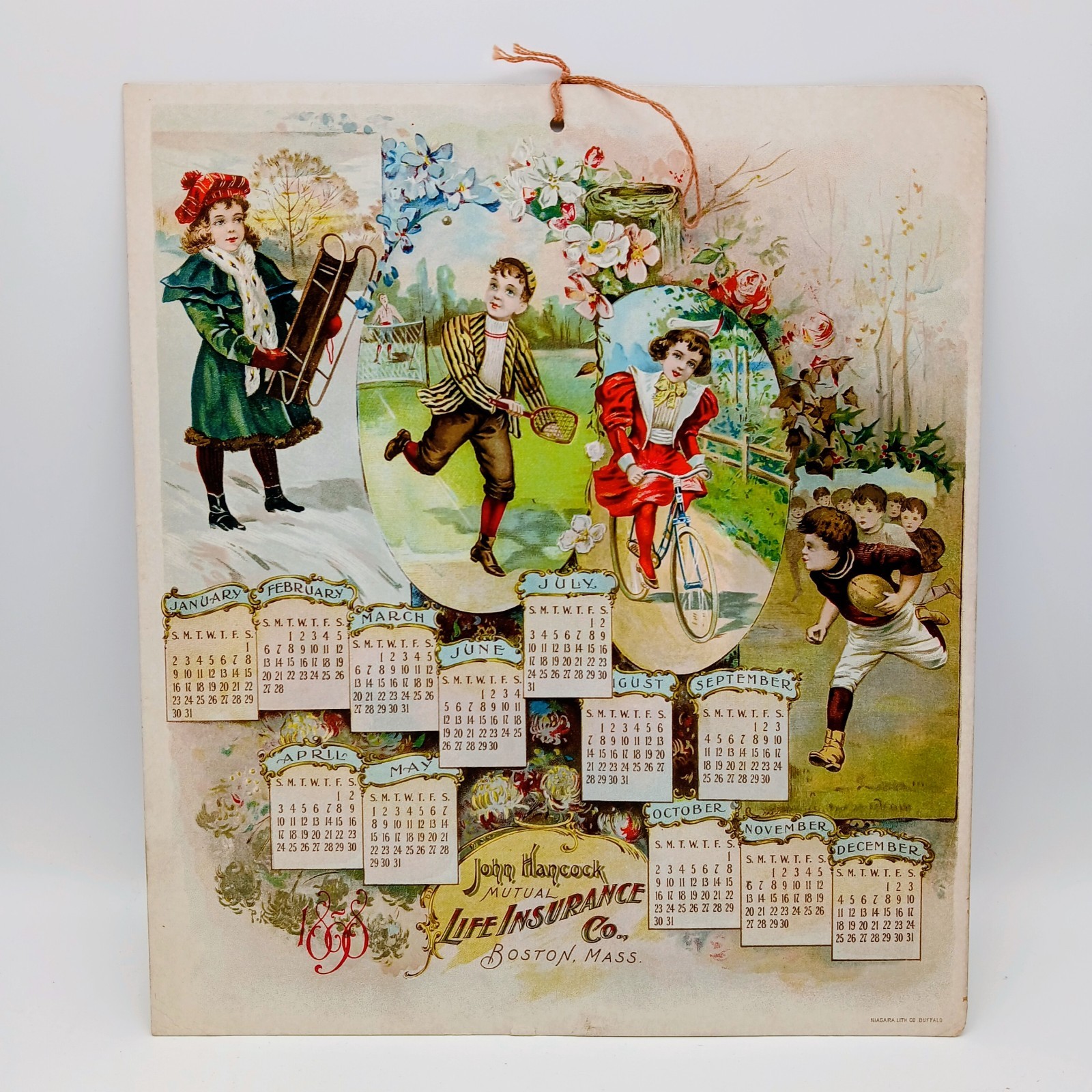 1898 John Hancock Calendar Niagara Lith Co Buffalo Antique Victorian Advertising