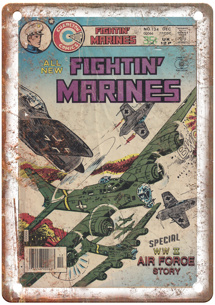 Vintage Comic Book Cover Fightin’ Marines 134 Retro Look Metal Sign J1854
