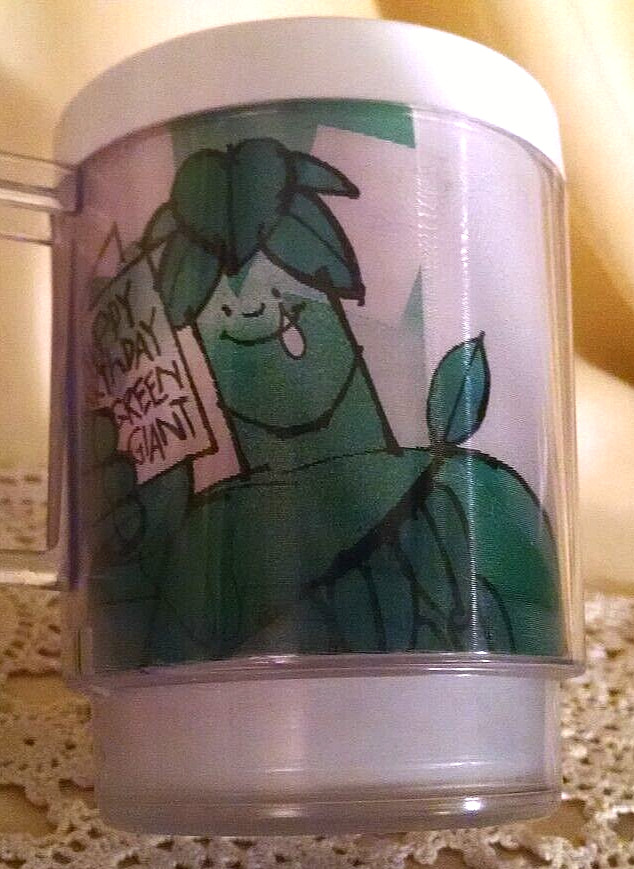 JOLLY GREEN GIANT MUG HAPPY BIRTHDAY SPROUT PLASTIC VINTAGE PROMO UNMARKED.