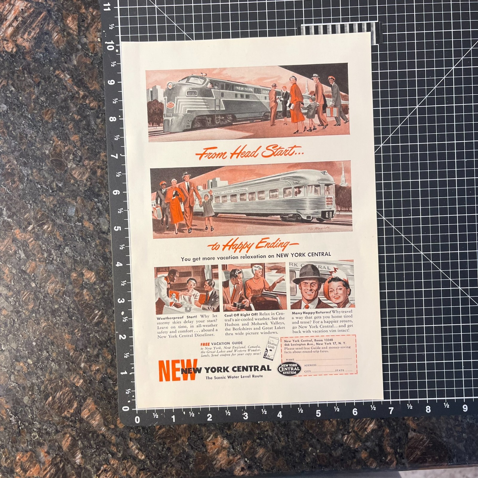 Vintage 1950 Magazine Ad New York Central Train NY Scenic Water Route Full Page