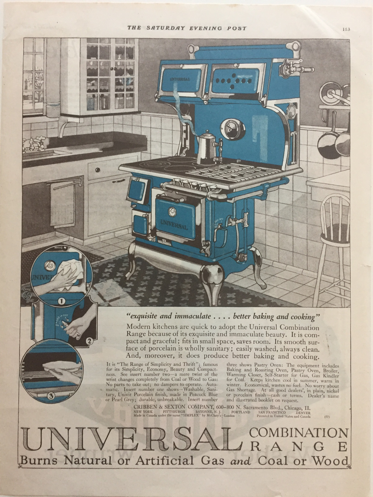 1921 Universal Combination Range Stove Original Advertisement