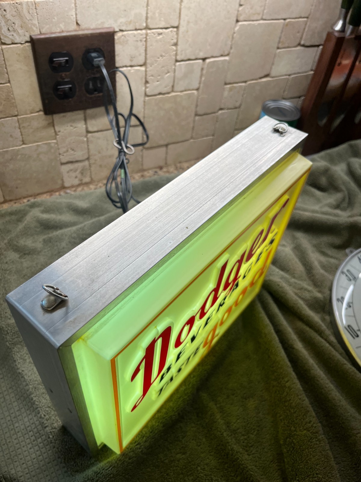 Original 50s Dodger Beverages Taste Good Lighted Sign Rare Everbrite Soda Cola
