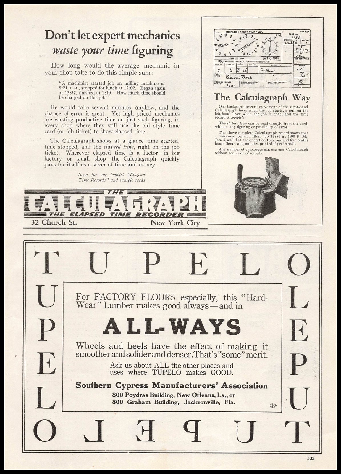 1922 Southern Cypress Jacksonville Florida Tupelo Lumber Factory Floors Print Ad