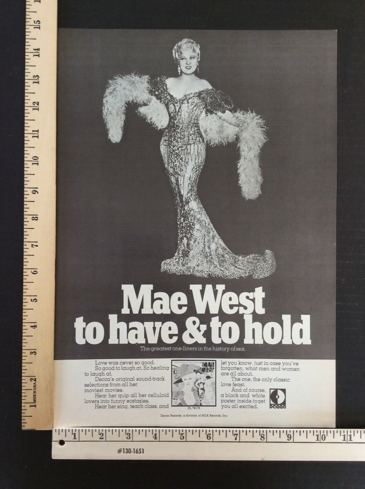 Rare Original VTG 1970 Mae West MCA Record Poster Style Music Movie Ad Art Print