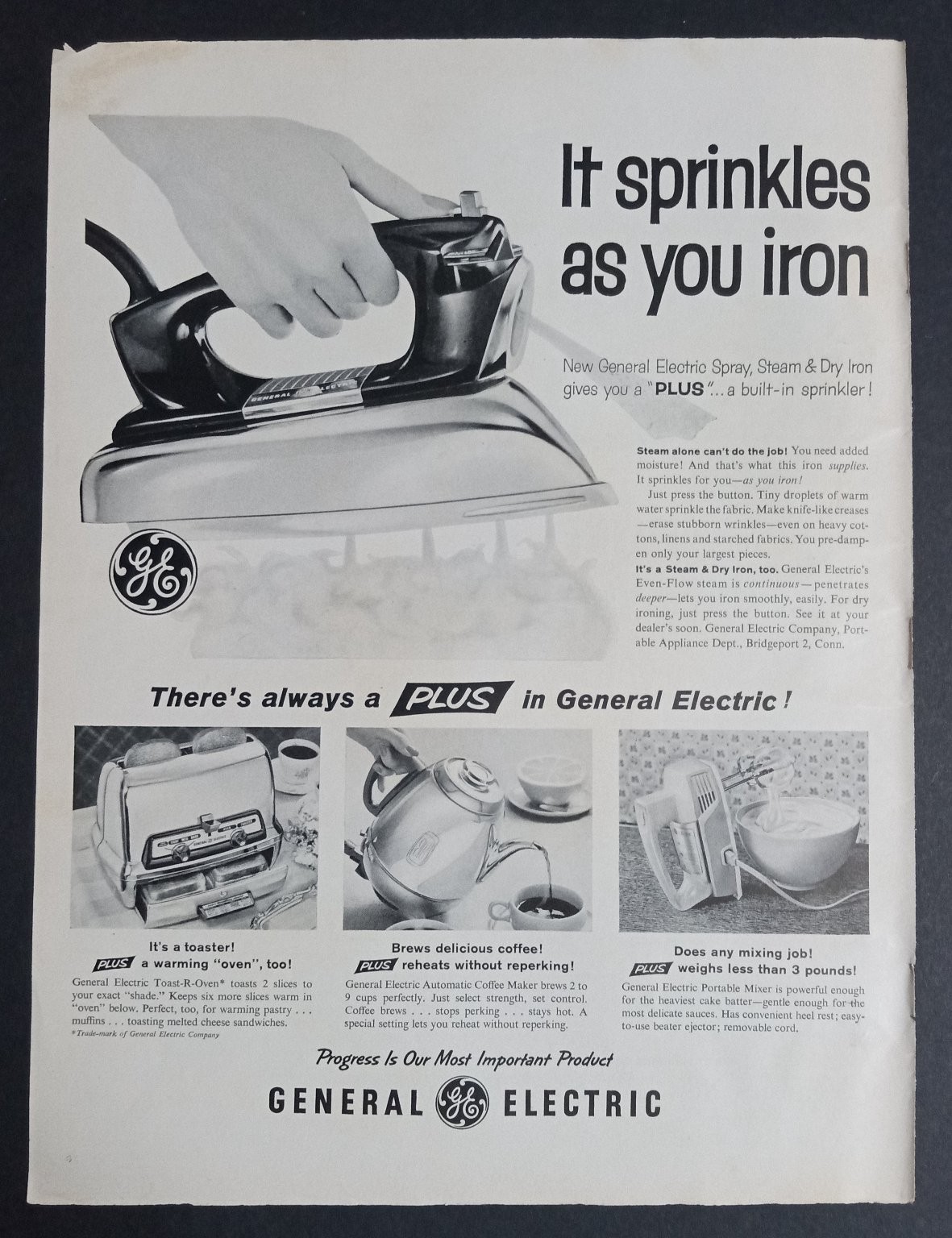GE Magazine Ad 1950s Appliances Iron Toaster Coffee Maker Mixer