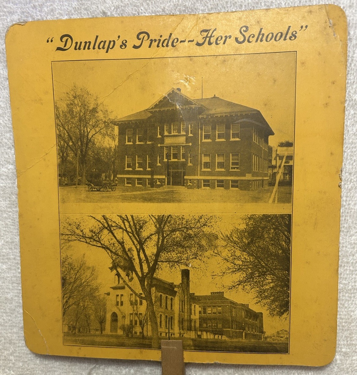 Vtg. Hand Fan Celebrates Dunlap Iowa Schools With Local Ads M.P. Kavanaugh