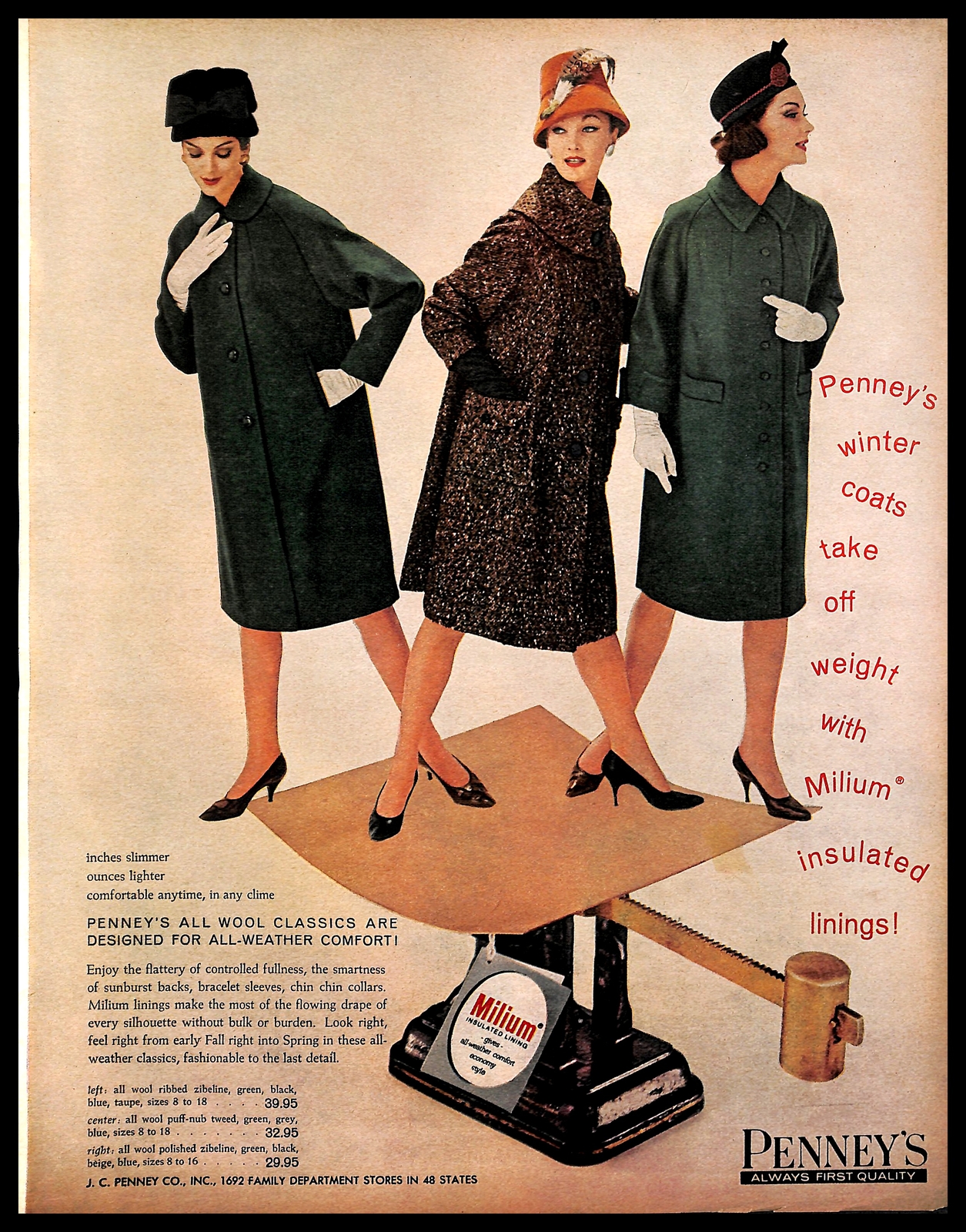 1960 Penney’s Winter Coats Vintage PRINT AD Classic Fashion Models JC Penney