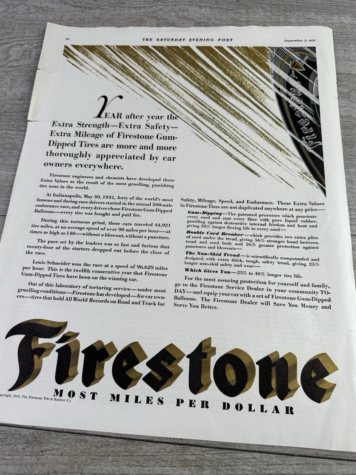 1930-31 Sat Eve Post Art Deco Print Ads Firestone, Goodyear, Lincoln & Dodge