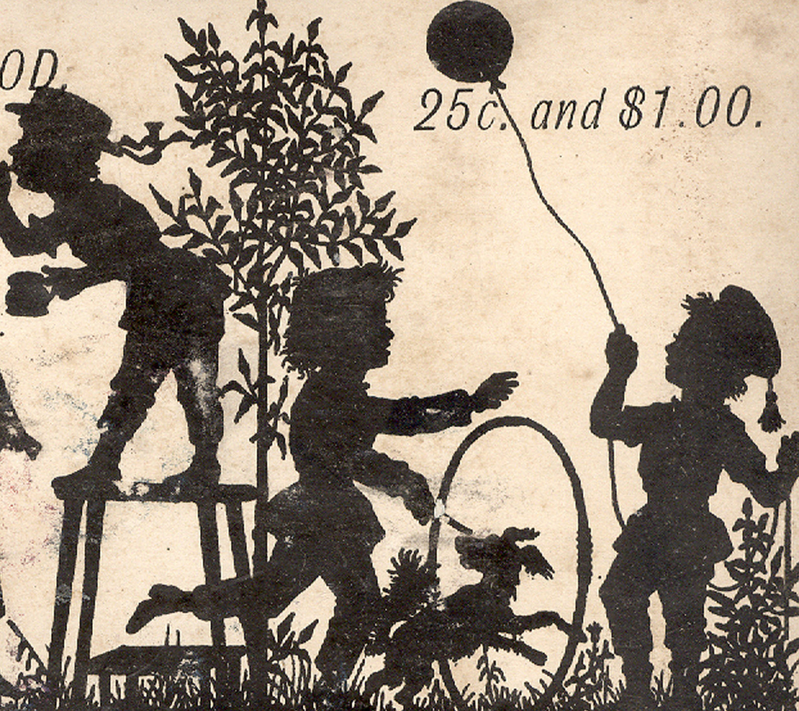 1880’s VICTOR BABY FOOD SILHOUETTE TRADE CARD 25c & $1.00 CHILDREN AT PLAY C432