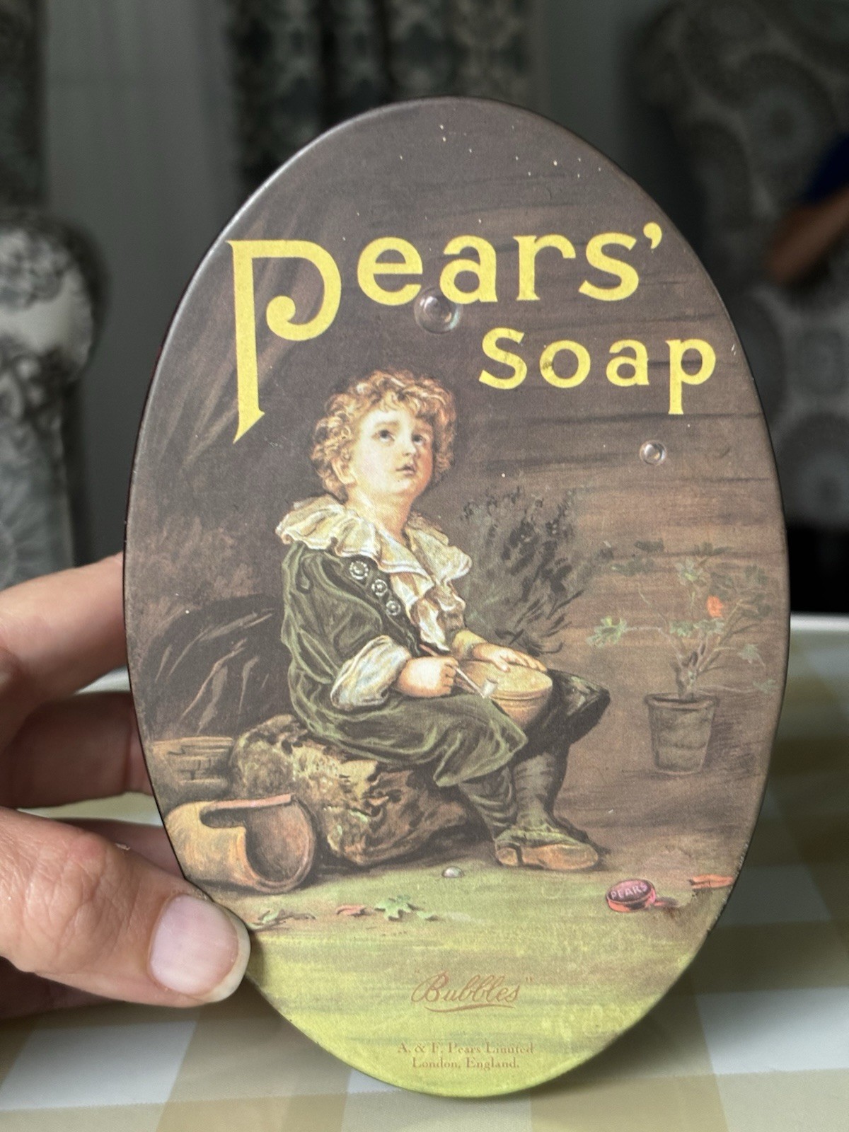 Vintage Pears’ Soap Oval Tin – Bubbles Boy Advertising Container Box England