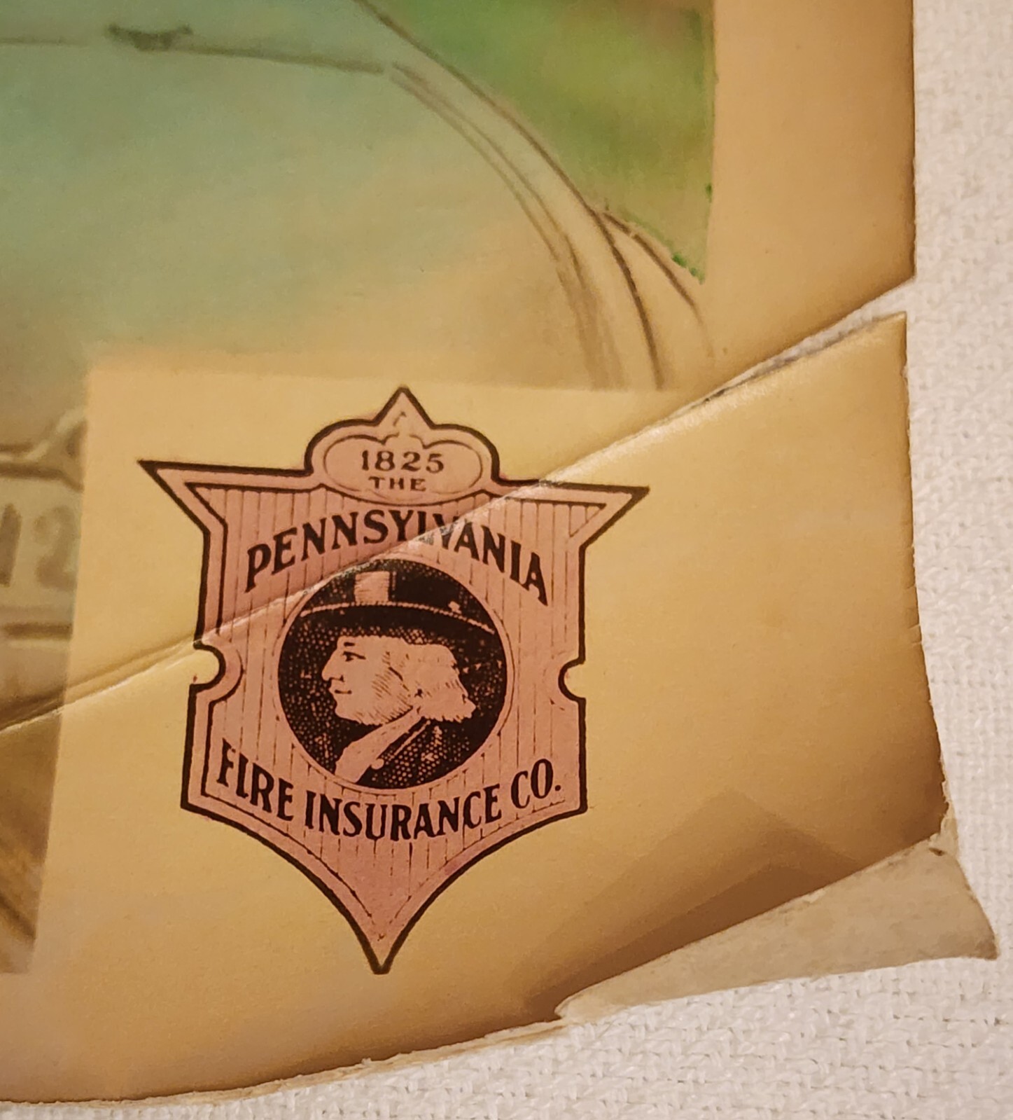 Antique Pennsylvania Home Fire Insurance Company Dbl Sided Color Print Sign