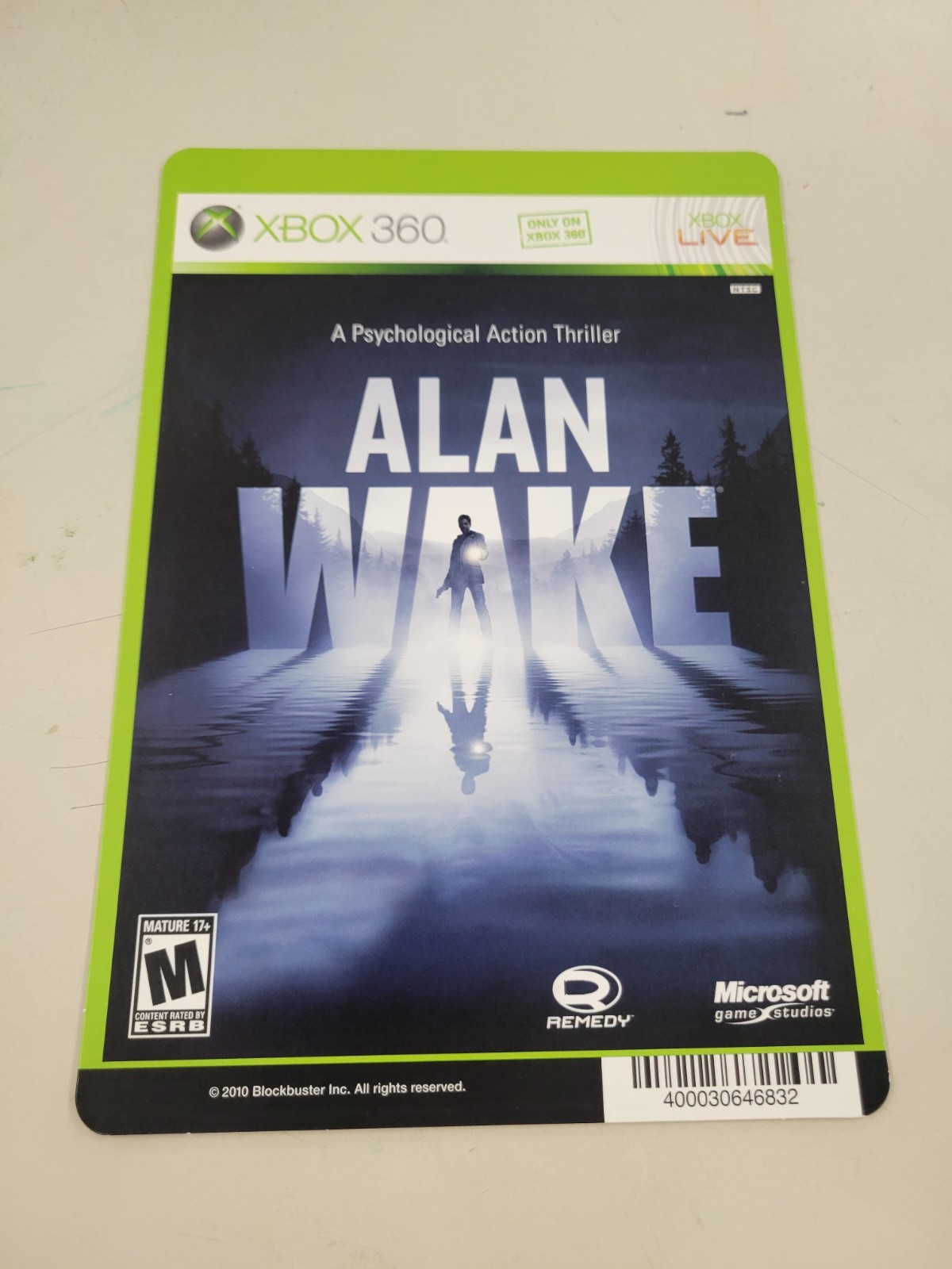Alan Wake – XBOX 360 BLOCKBUSTER VIDEO BACKER CARD -NO GAME