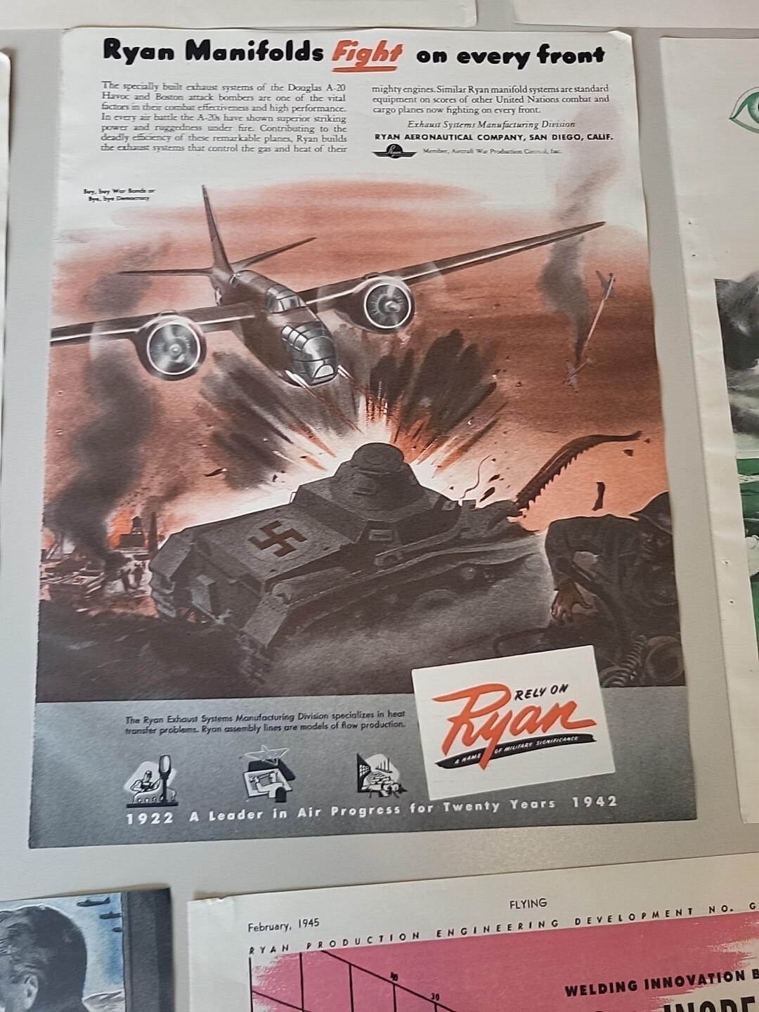 Lot (11) Ryan Airplanes School Aeronautics WW2 Flying Popular Aviation Print Ads