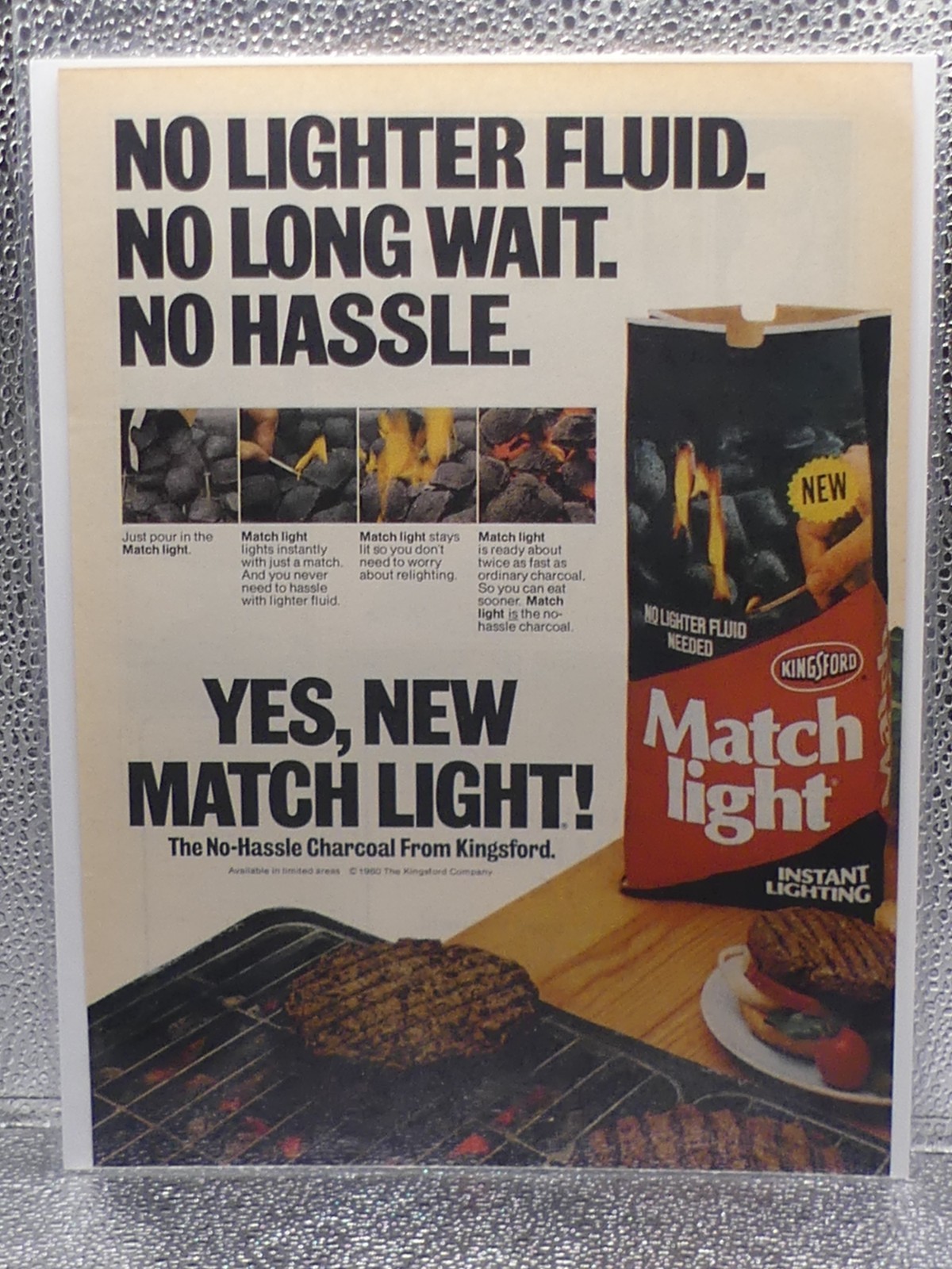 VTG Kingsford Match Light Charcoal Instant 1980 Print Advertising Full Page Ad
