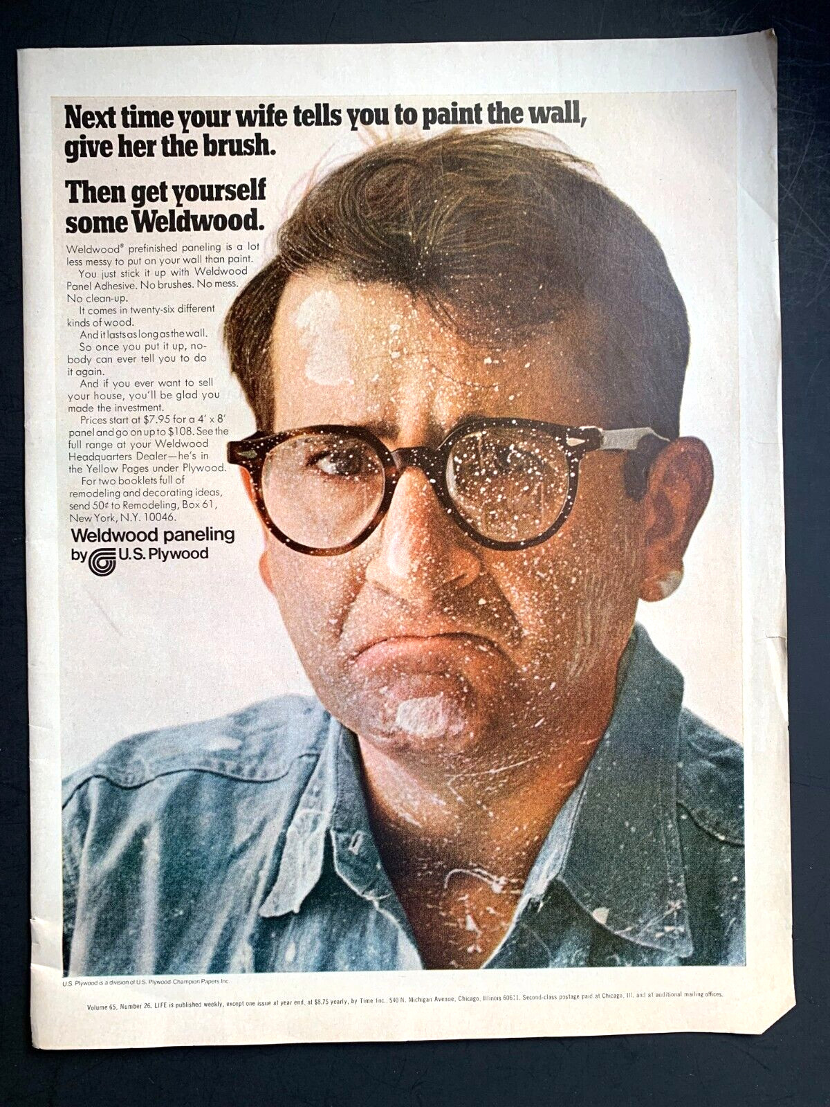 1968 Weldwood Paneling Print Ad 14″ x 10″ U S Plywood
