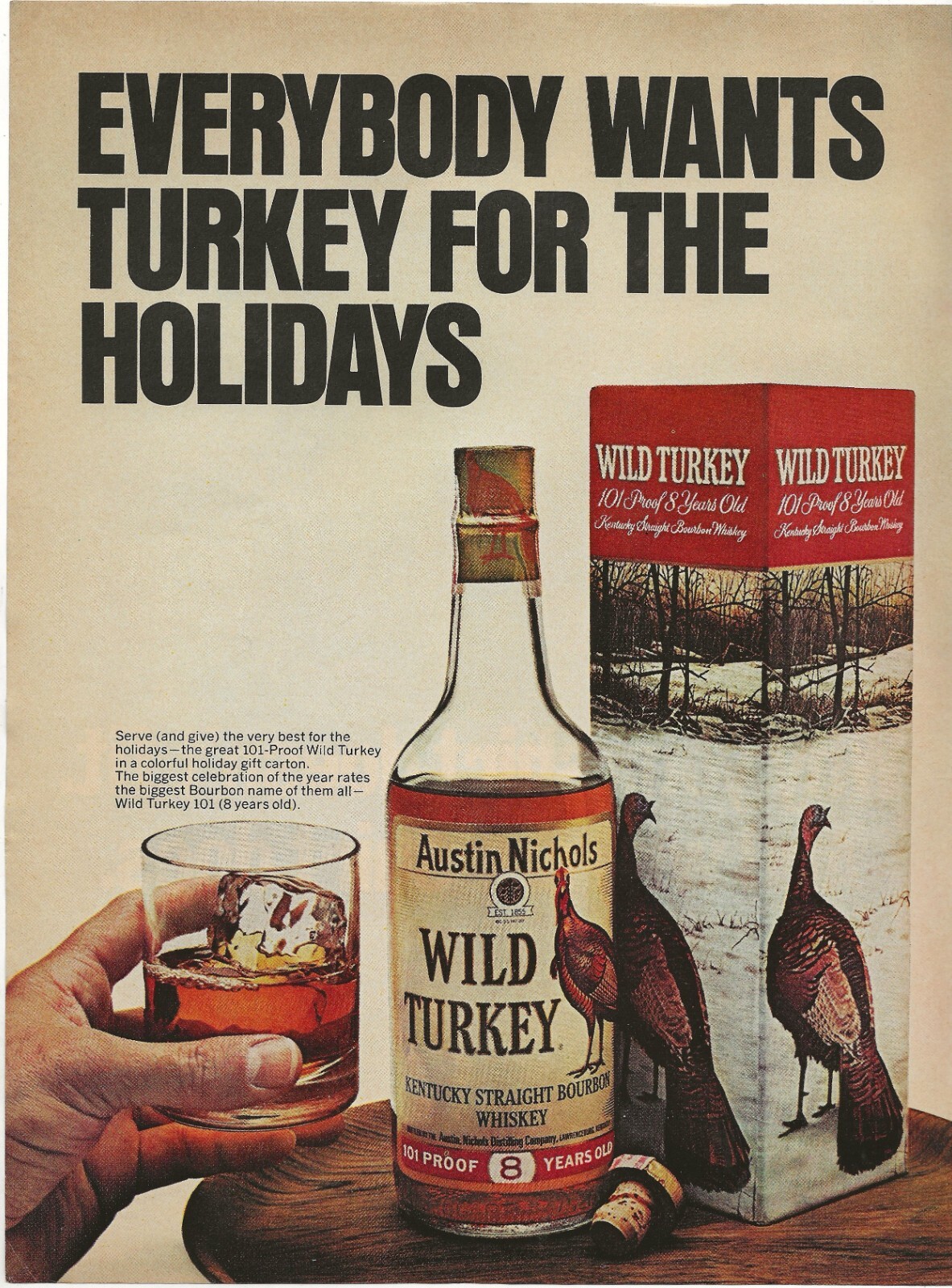 Vintage 2-Page Ad Wild Turkey – Everybody Wants Turkey For The Holidays Dec 1975
