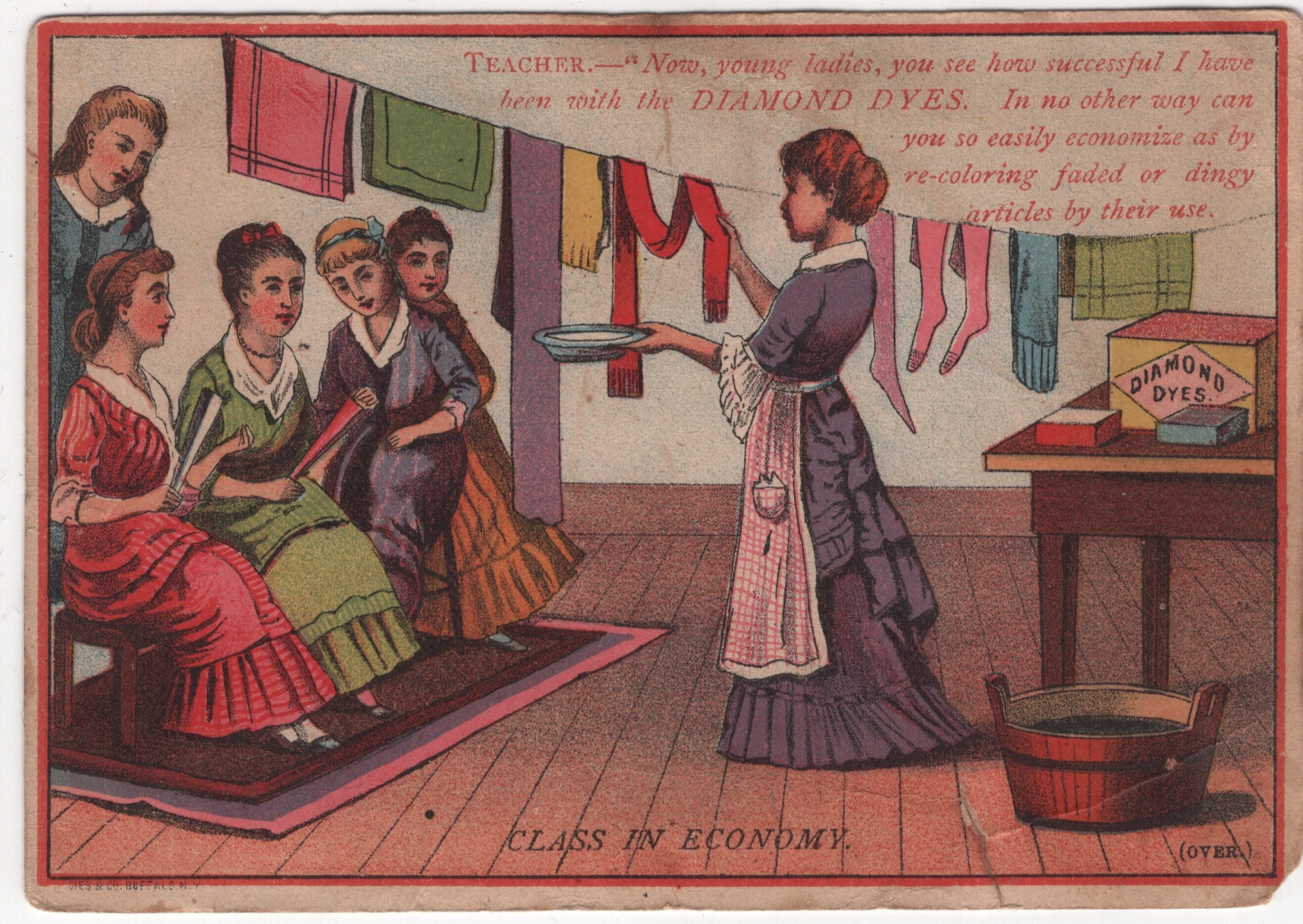 2 DIAMOND DYES & PAINTS TRADE CARDS, 2 DIFFERENT ALL LADIES USING THE DYE V338