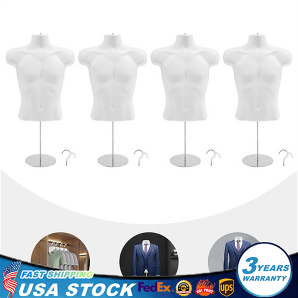 4 Pack Male Mannequins Hollow Back Maniquin Body Half Maniquin Body Display Set