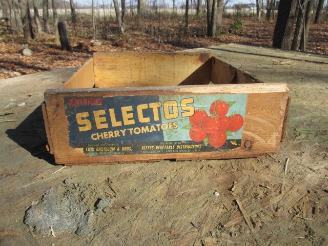 Vtg Selectos Wood Fruit Cherry Tomato Crate Box w/Label Advertising Complete Shd