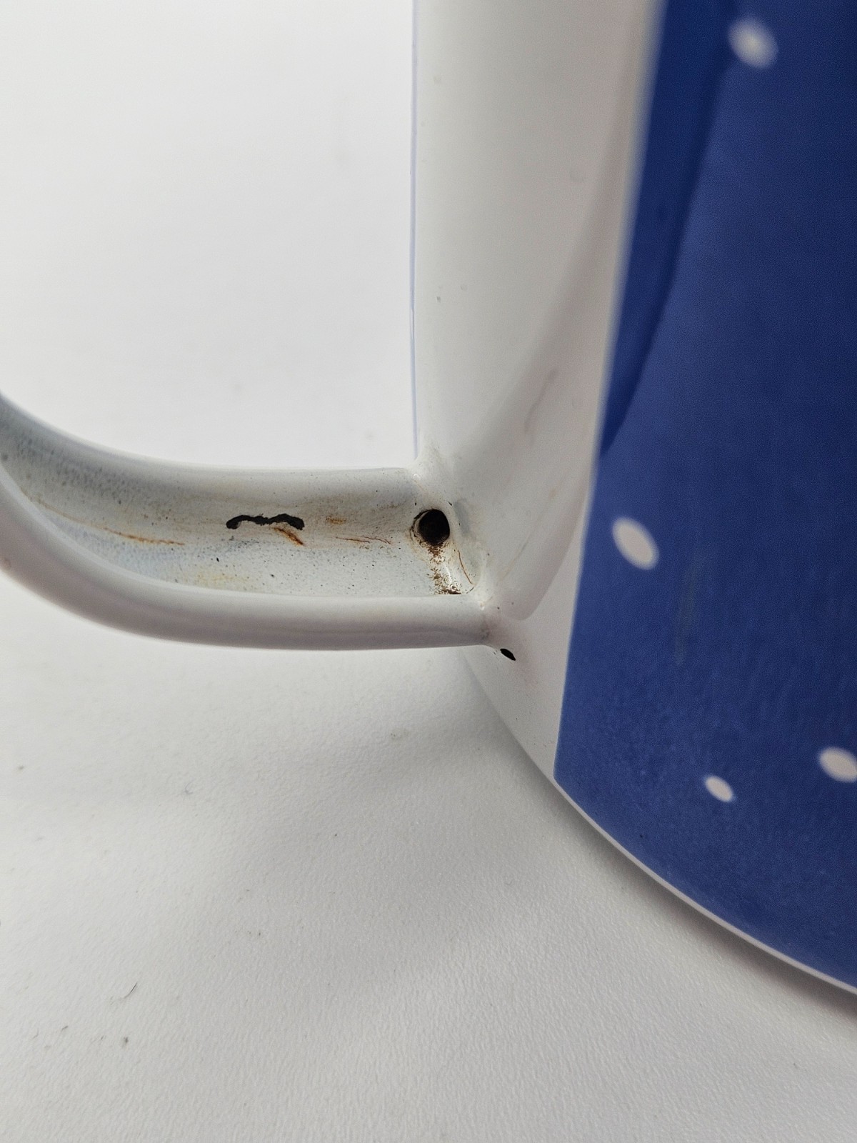 Vintage Pusser’s Rum Blue Logo on White Tin Enamelware Mug Coffee Cup “as is”