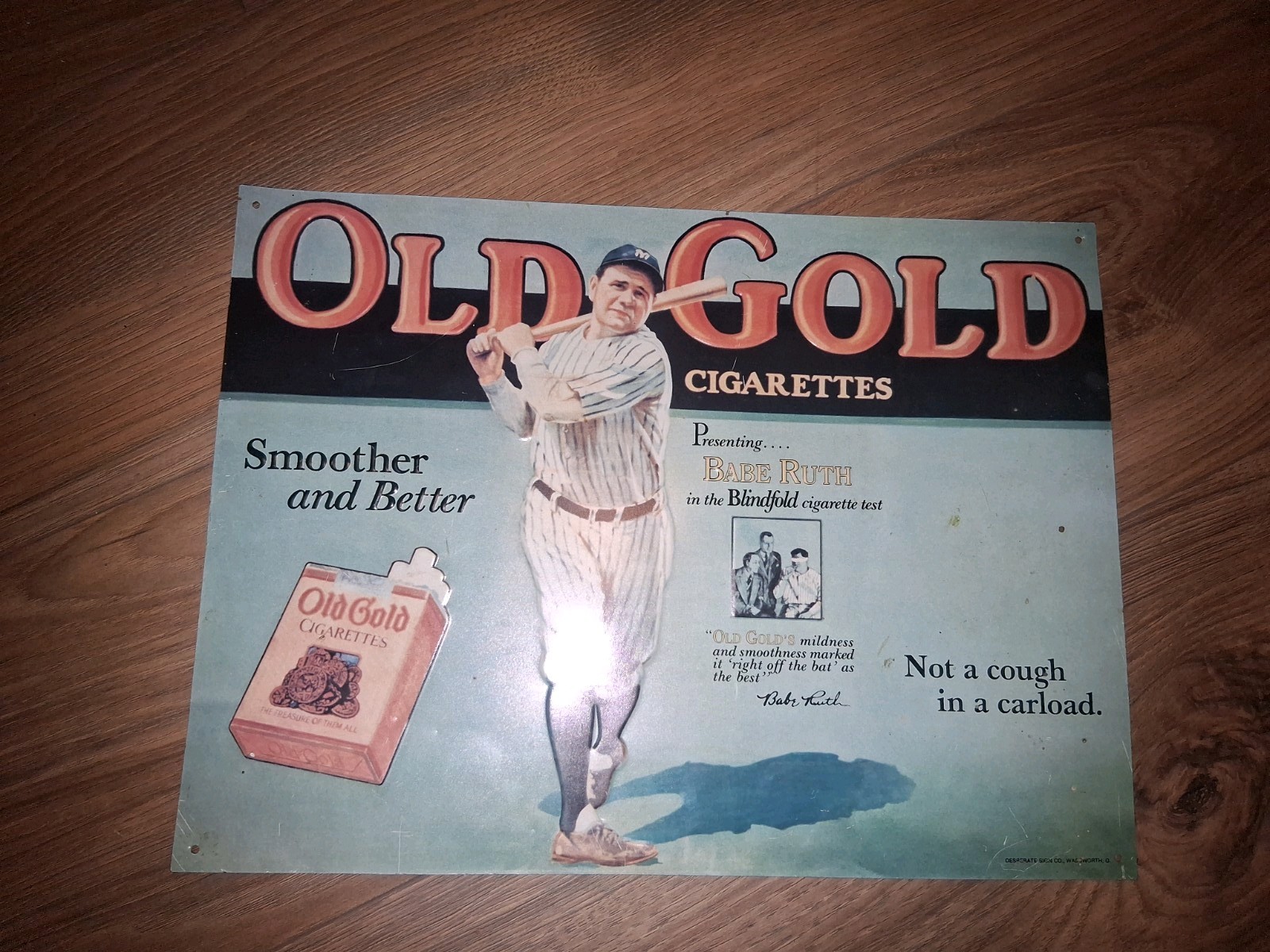 Vintage Old Gold Cigarettes Babe Ruth Metal Sign 12 X 16 1/2” Thicker metal EUC