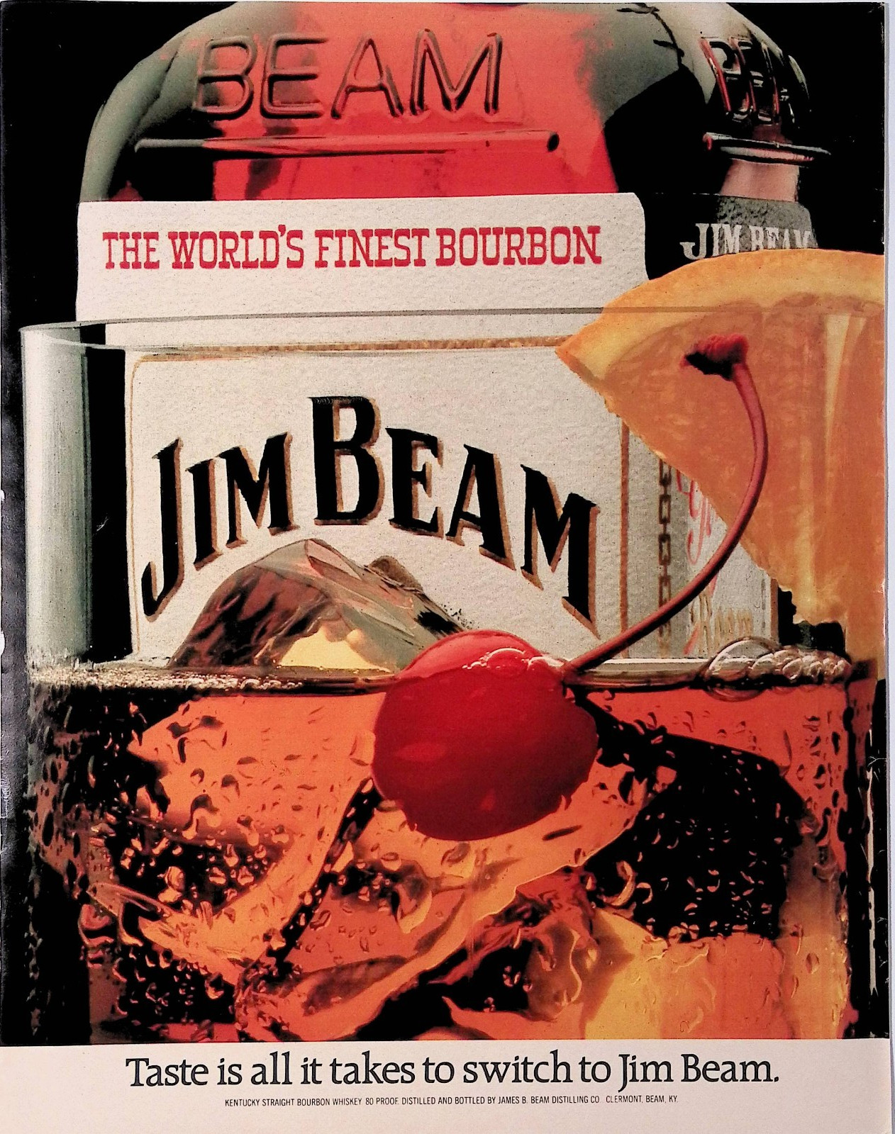 1982 Jim Beam Bourbon Cocktail Jim Beam Bottle Vintage Print Ad Life April