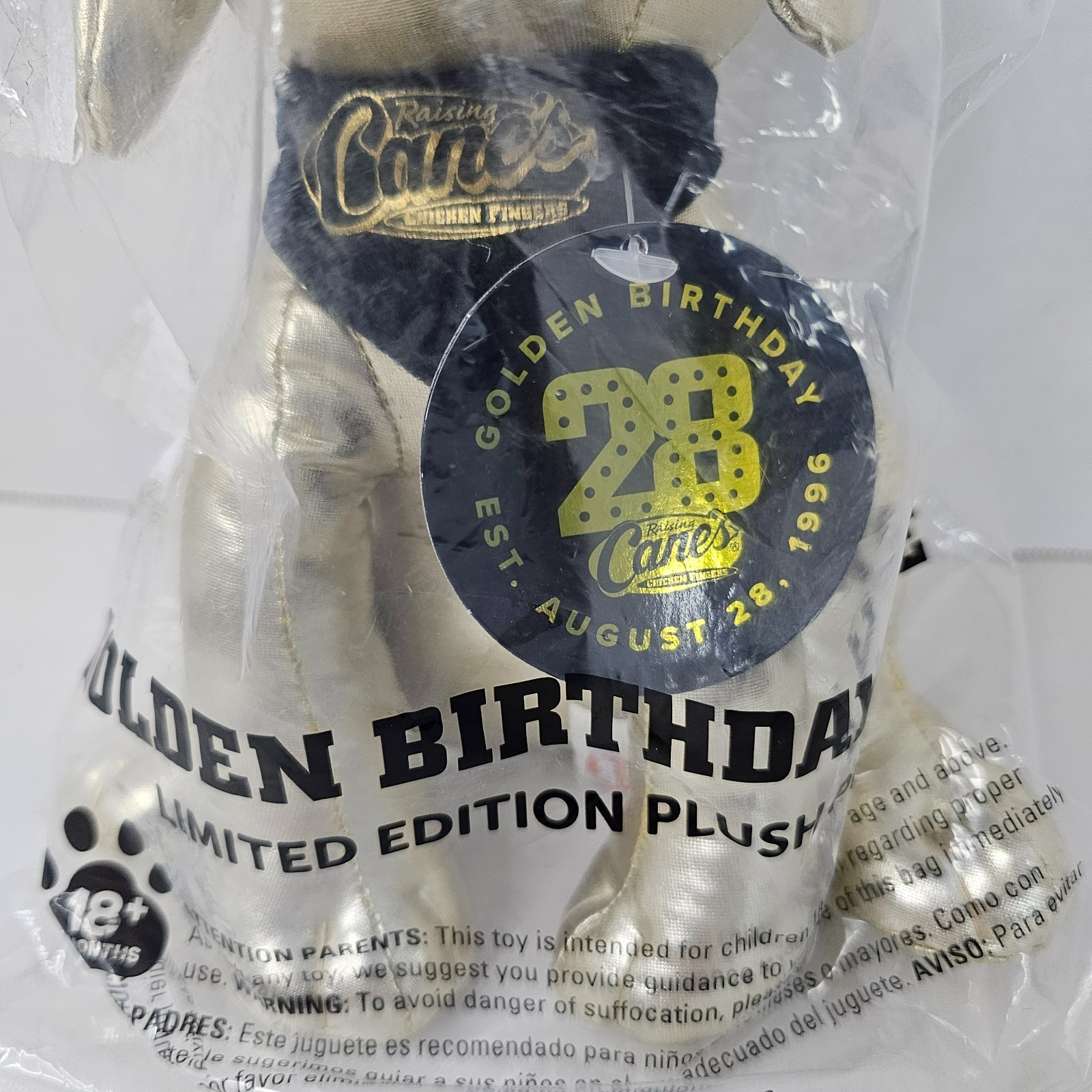 Raising Cane’s Puppy Plush Golden 28th Birthday Limited Edition Stuffed Animal
