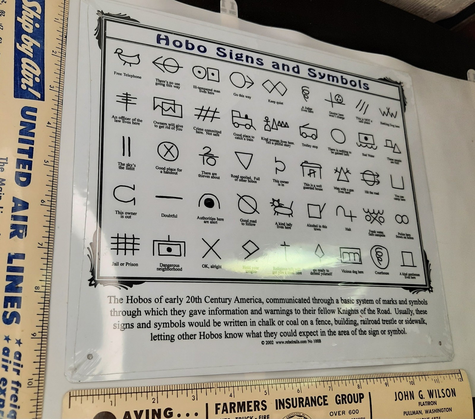 Hobo Secret Code Symbols Chart Railroad Signs Depression Era Metal Sign