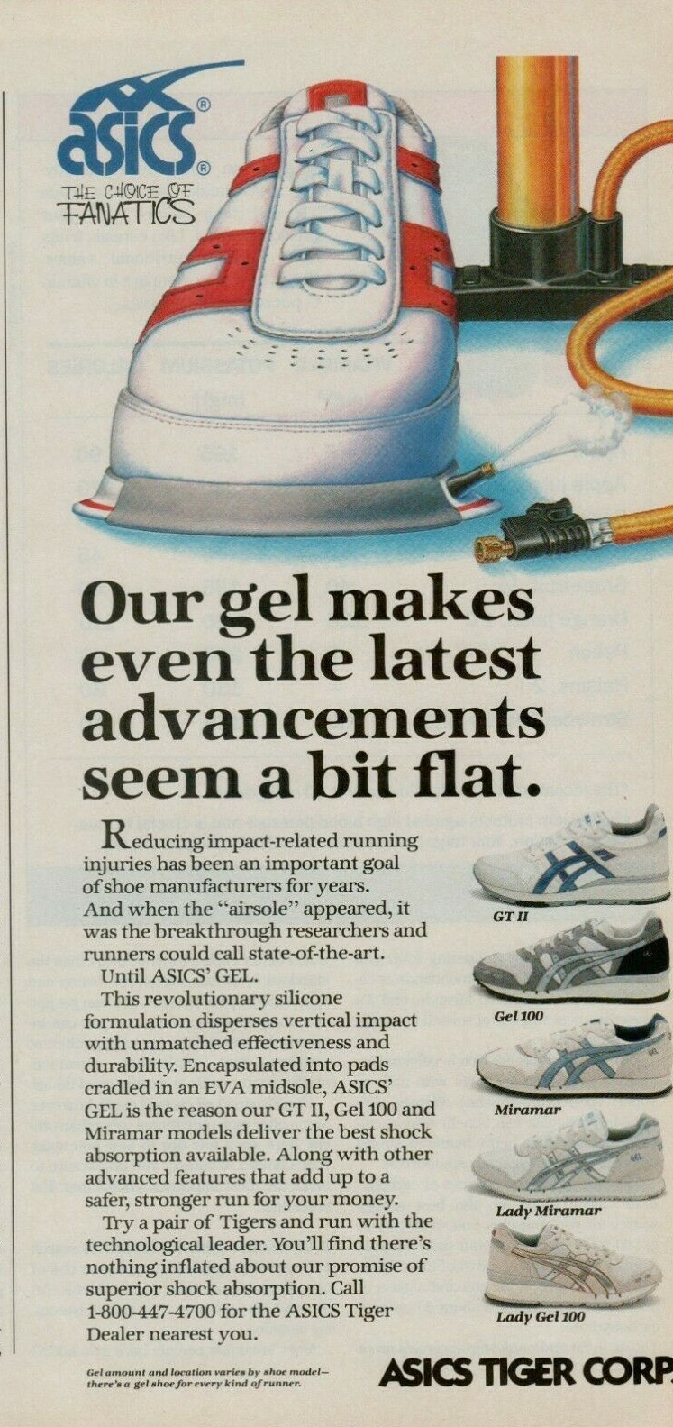 1987 Asics Tiger Corp Running Shoe Revolutionary Gel Shock Vintage Print Ad