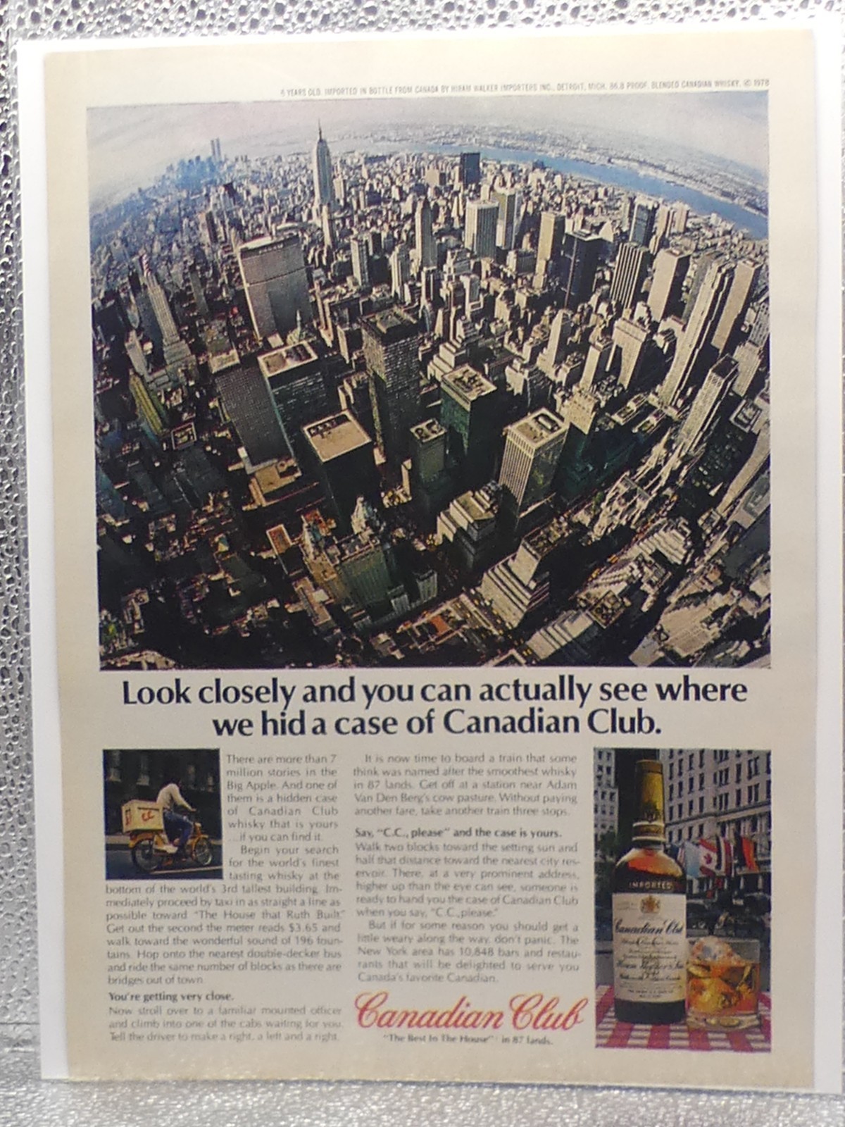 VTG Canadian Club Whisky Spirits Big Apple 1978 Print Advertising Full Page Ad