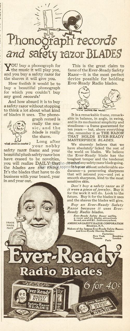 1920 American Safety Razor Brooklyn NY Ever Ready Radio Blades Steel Shaving Ad