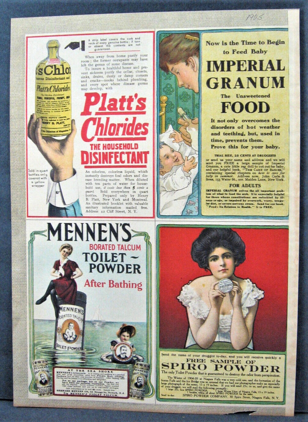 Vintage 1905 Magazine Full Pg Mennen’s Spiro Powder Platt’s Imperial Granum