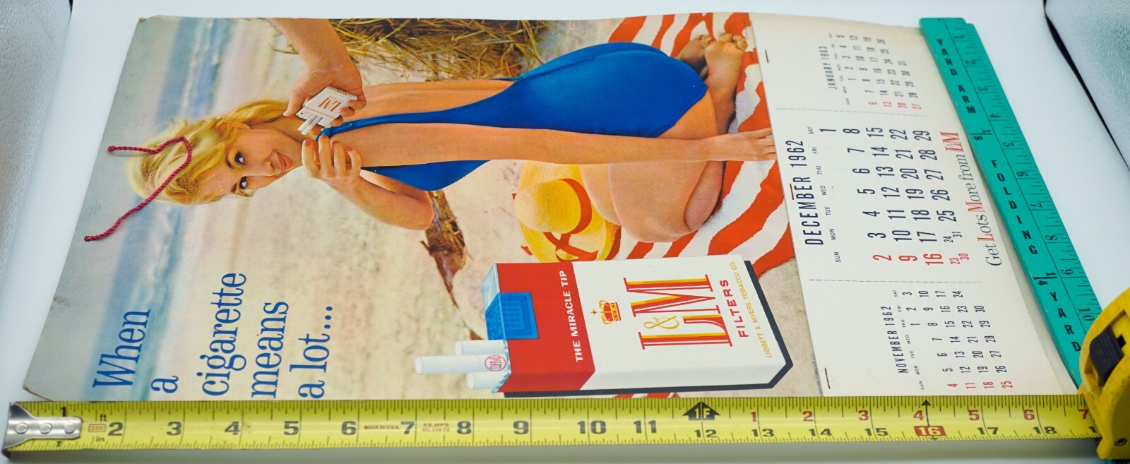 1963 L&M CIGARETTES “BEACH GIRL” Complete Pinup Calendar / Sign ~ Lithograph