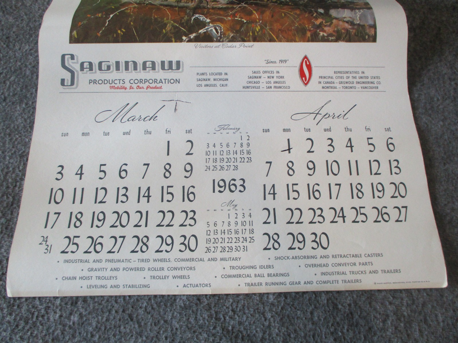1963 VINTAGE SAGINAW WALL CALENDAR – 6 WATERCOLORS BY ARTIST ROY M. MASON, N.A.