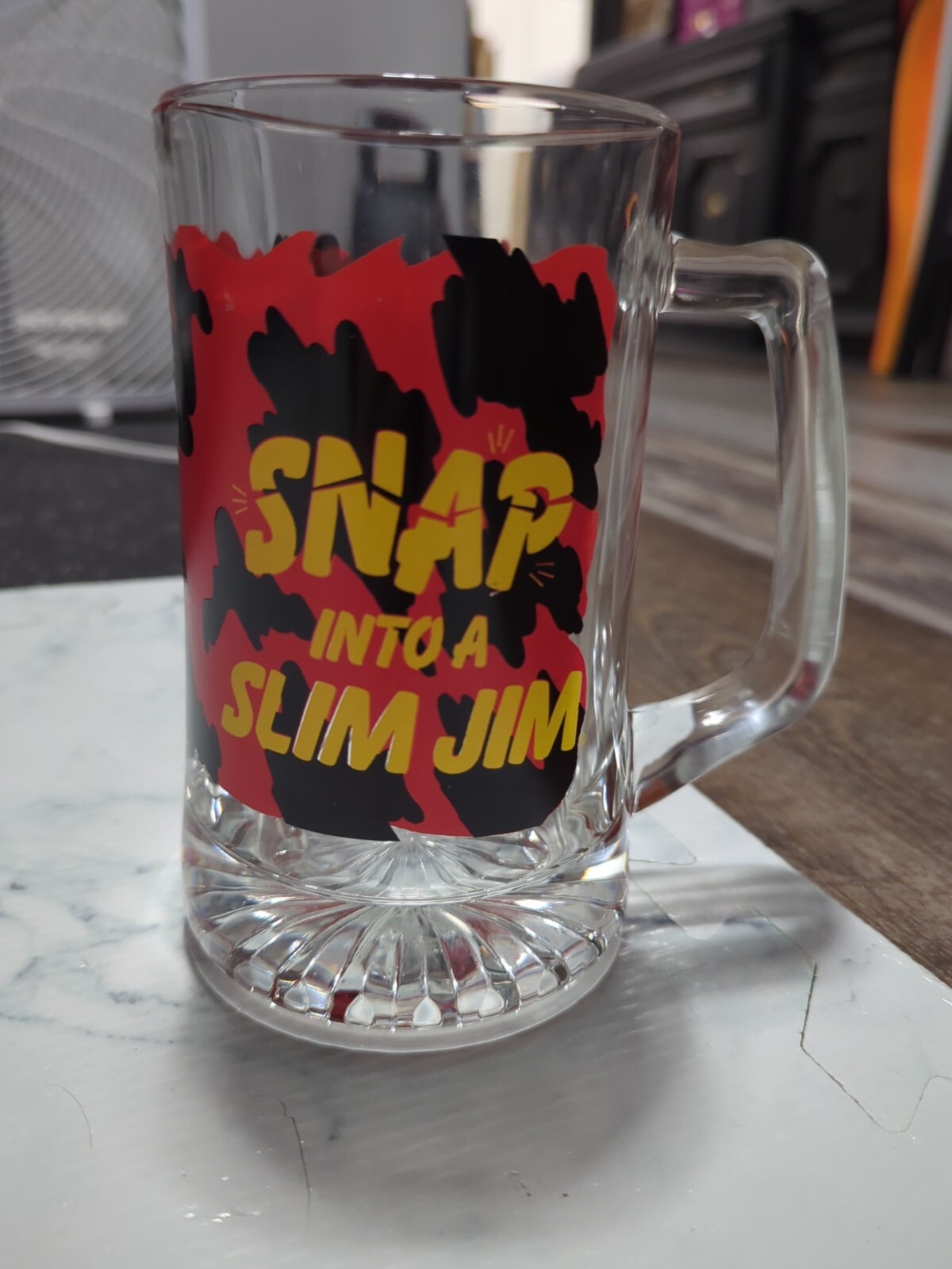 Vintage Snap Into A Slim Jim Macho Man Randy Savage WWF Heavy Glass Mug