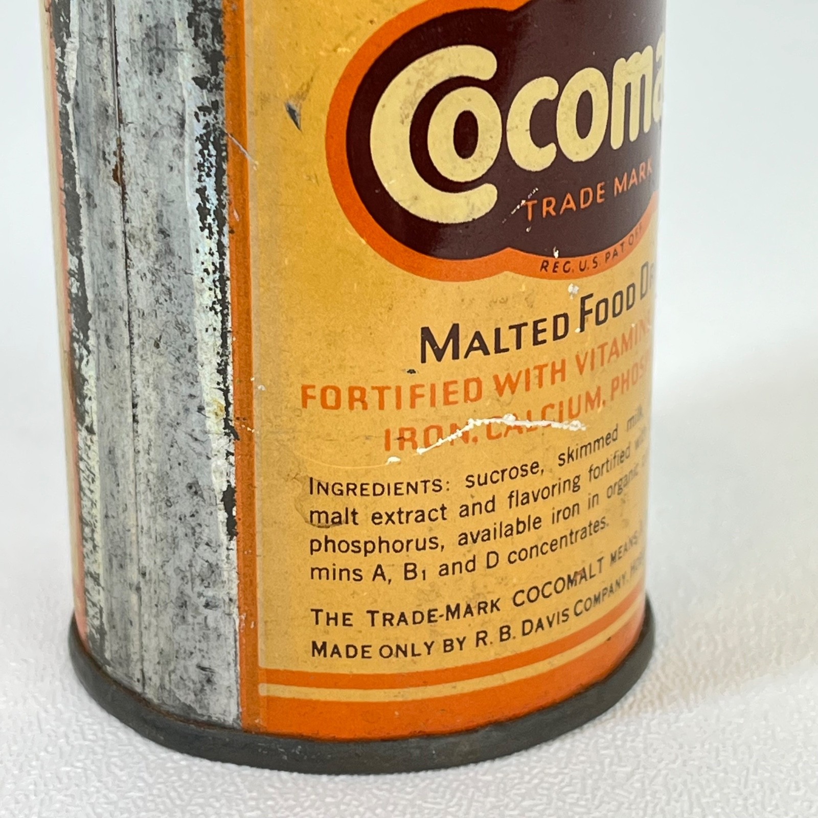 Cocomalt Malted Food Drink Sample Tin Can Small 2 oz R B Davis Hoboken NJ c1940s
