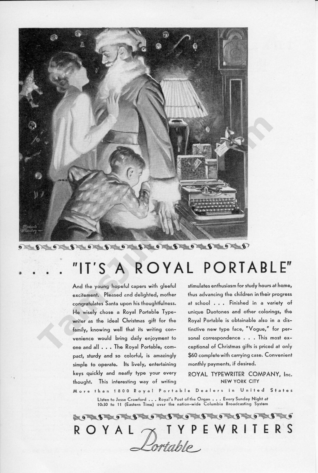 1929 Royal Typewriters Portable Old Vintage Print AD Santa Christmas (364)