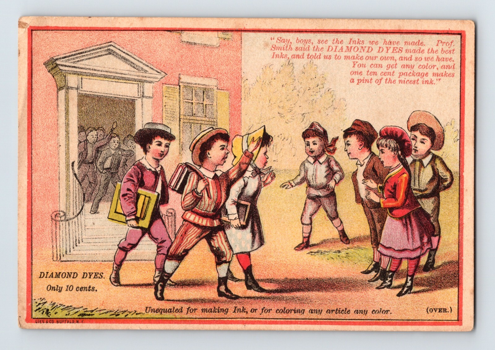 Diamond Dyes Children School Yard 1890s Victorian Trade Card 3.5 x 5