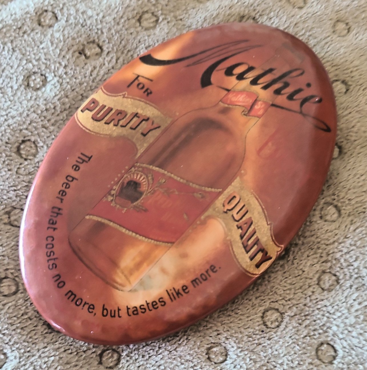 Vintage Mathie Beer Advertis. Pocket Mirror Brewiana Celluloid Oval Rare