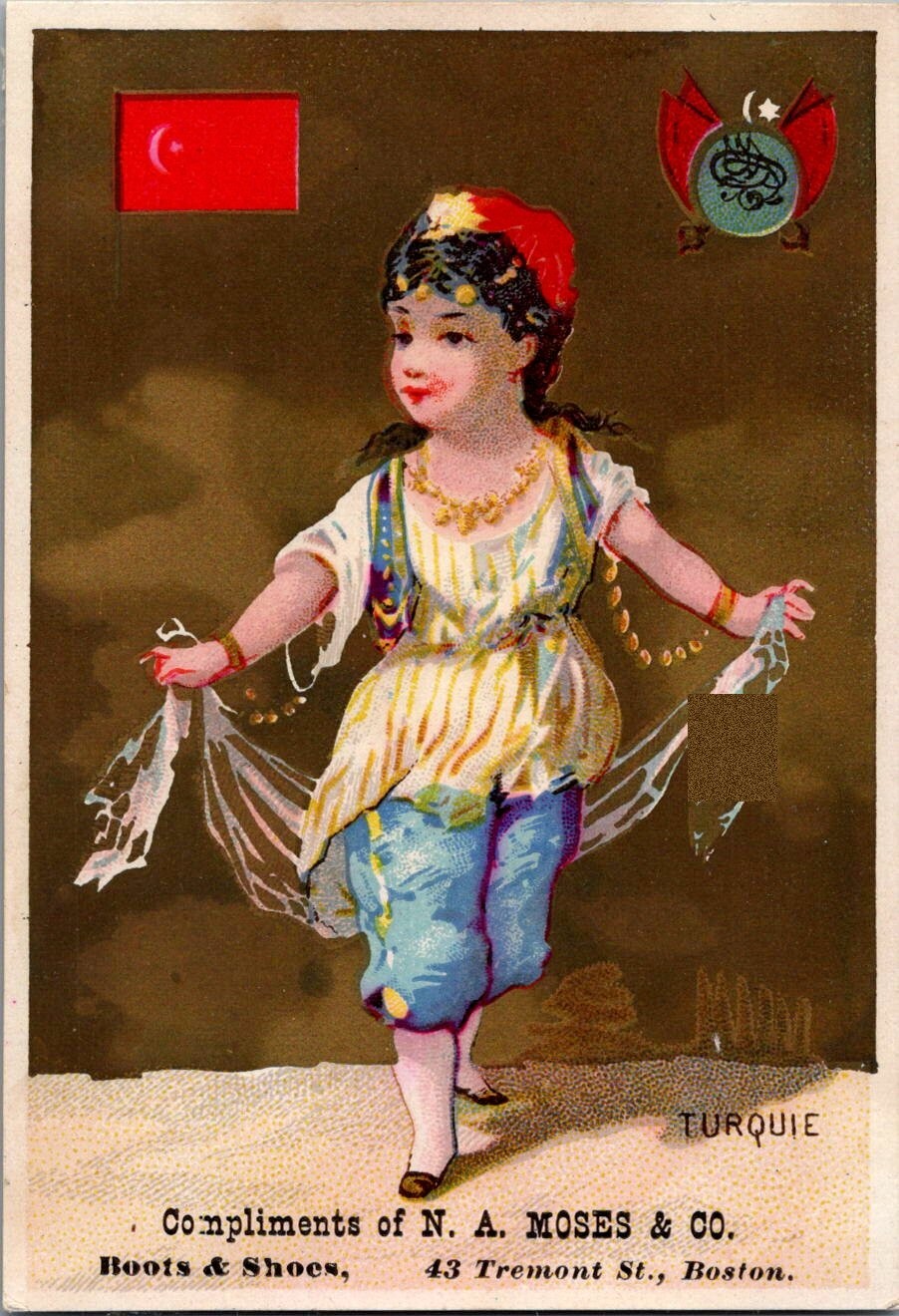 N.A. Moses Boots & Shoes Turkey Girl in Costume Victorian Trade Card