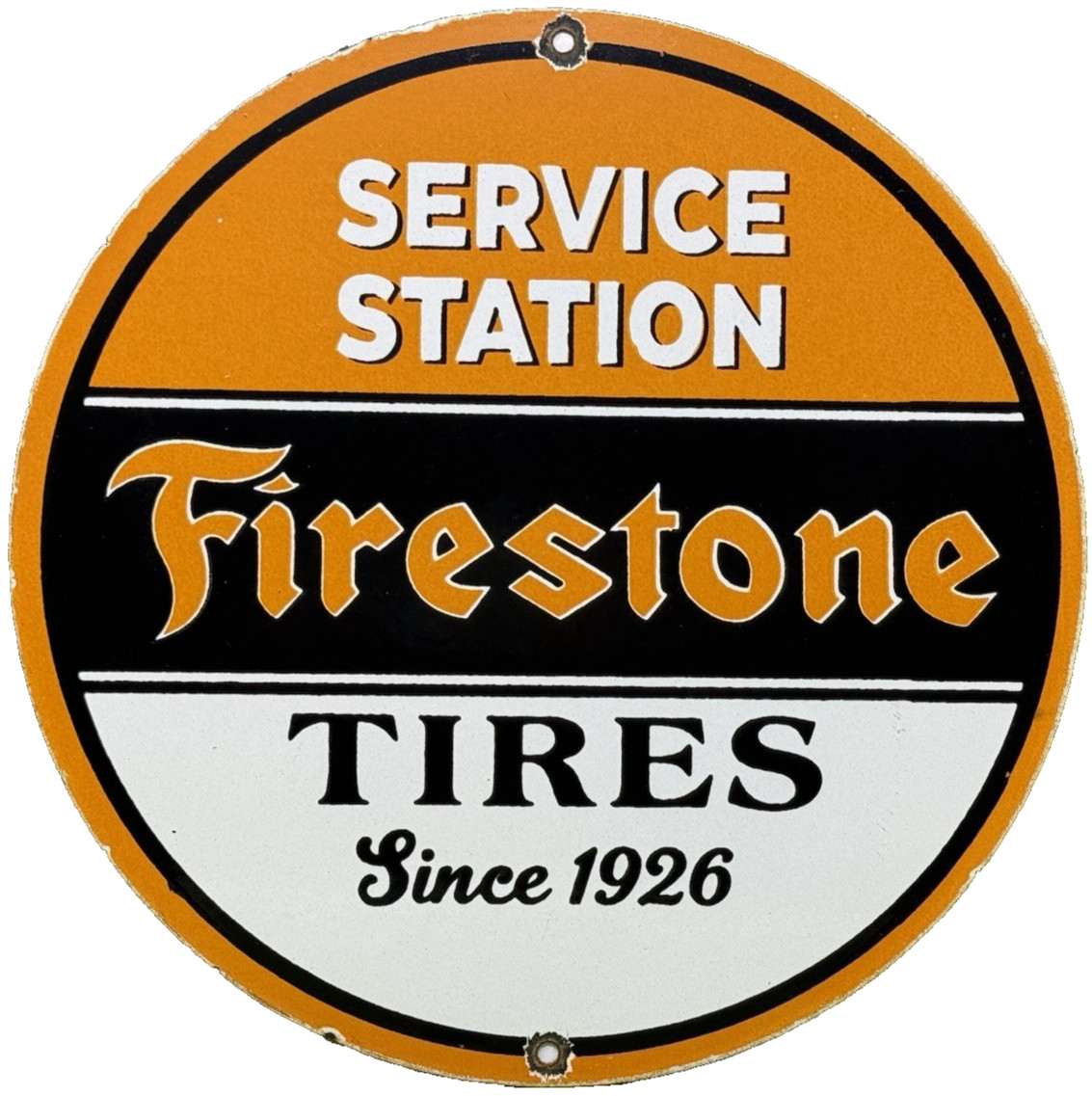 VINTAGE FIRESTONE TIRES PORCELAIN SIGN AUTO REPAIR GAS STATION MOTOR OIL PUMP