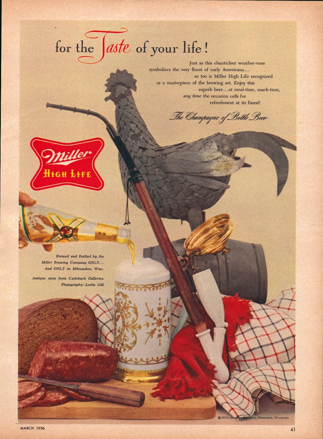 Miller High Life Magazine Ad “Taste of Your Life” 1956 Beer Photography