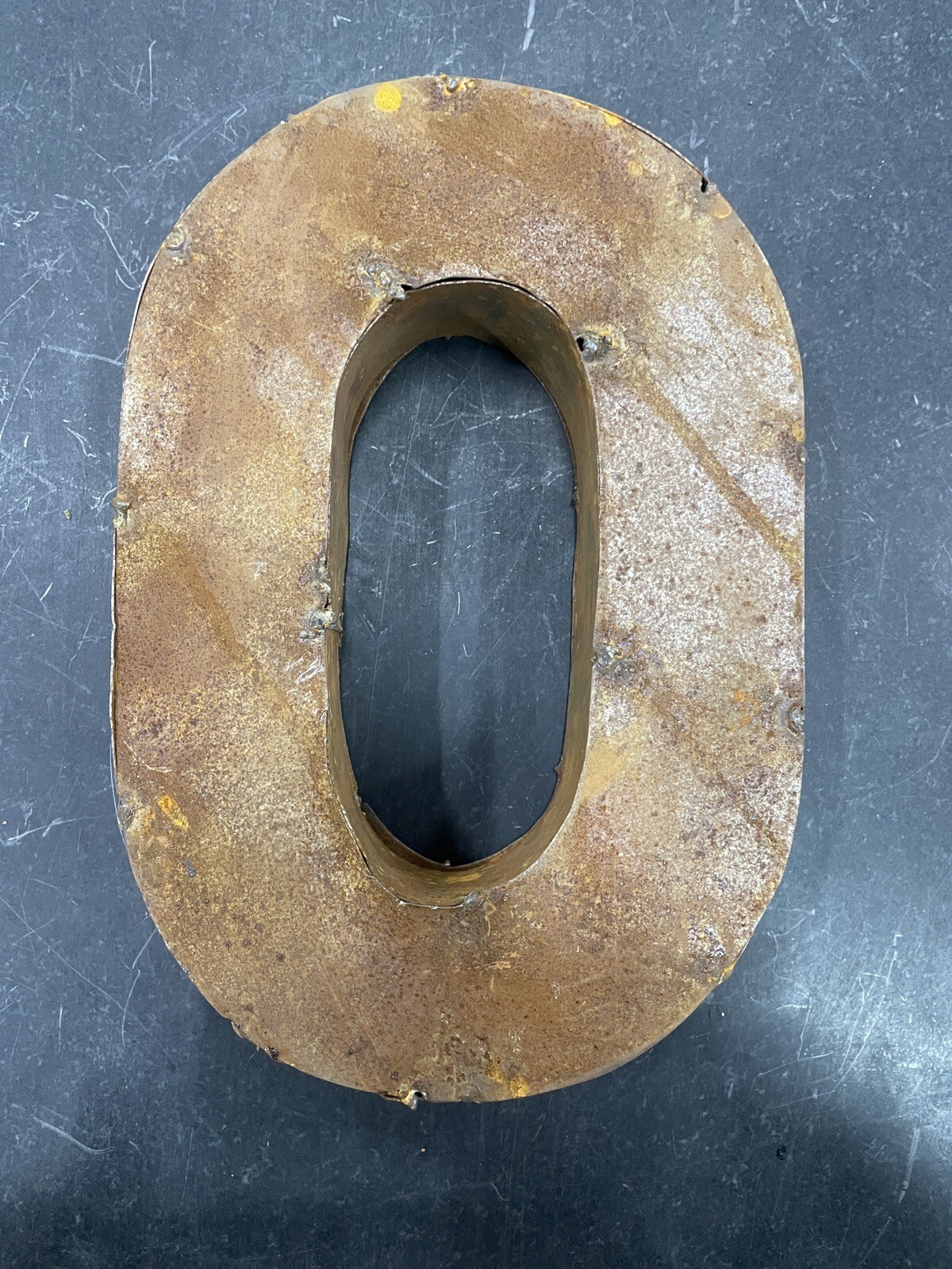 10.25” Tall 3D Vintage Industrial Rusty Reclaimed Distressed Metal Sign Letter O