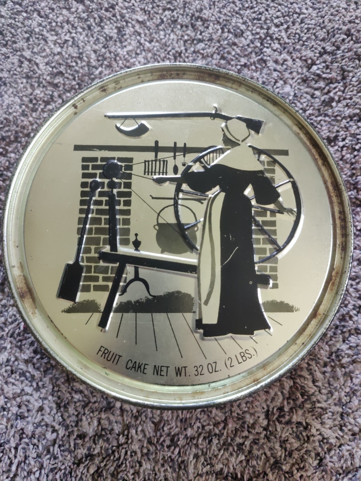 Vintage Pilgrim Fruit Cake Tin Red & Gold Graphics Fruit Cake
