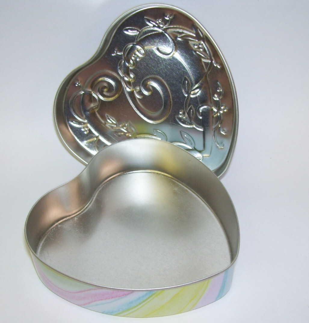 Blue With Pink Floral Brighton Heart Tin Box
