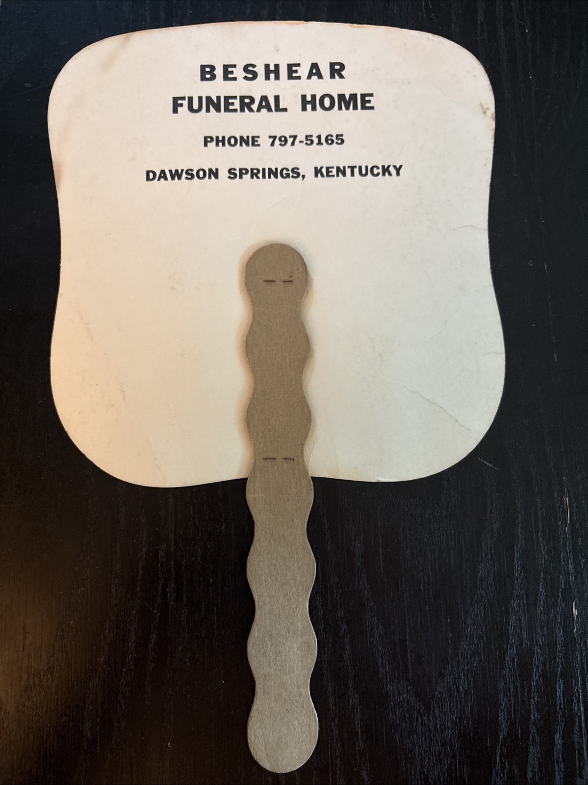 Beshear Funeral Home (Dawson Springs, KY) Vintage Cardboard 12” Hand Fan