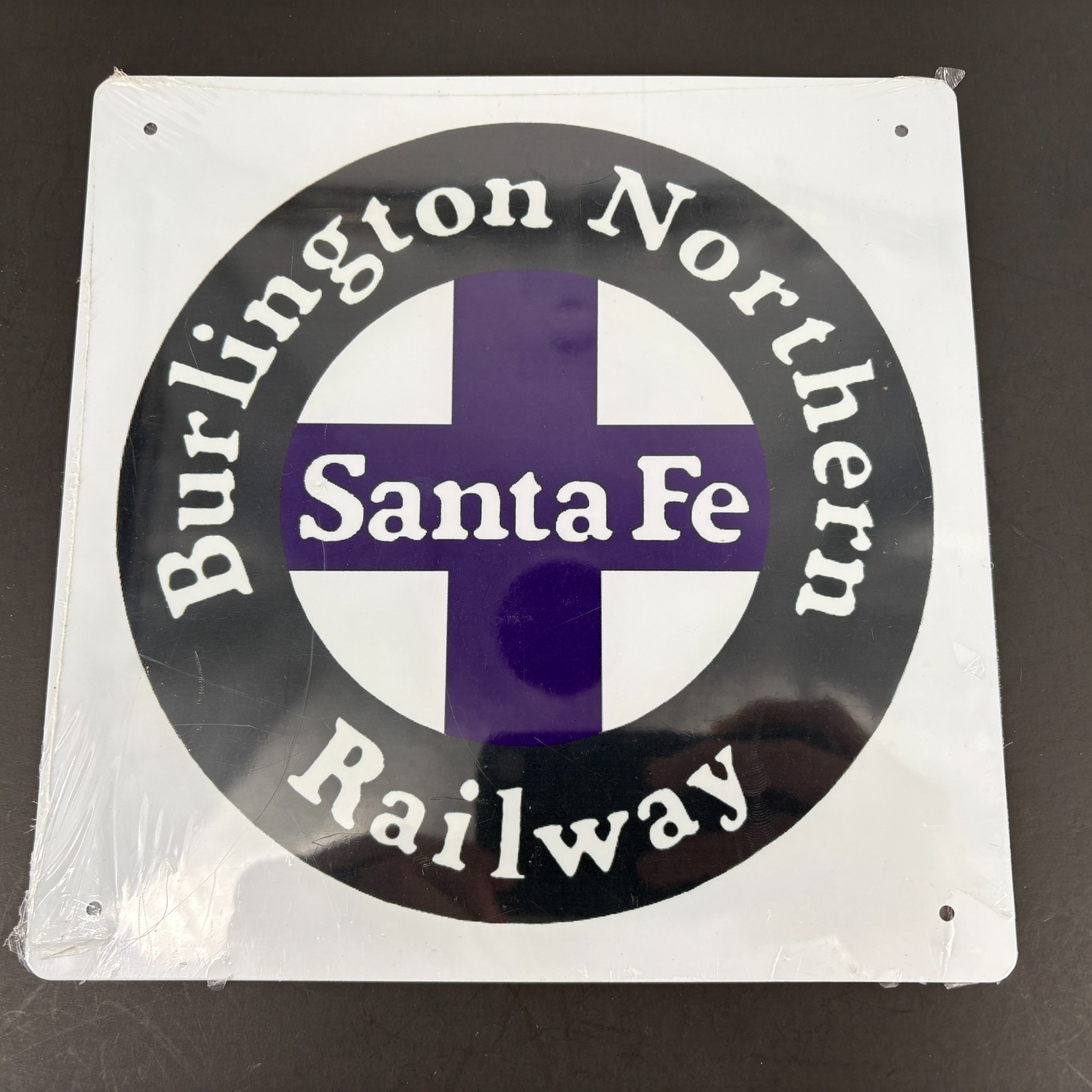 Metal Wall Sign BNSF Burlington Railroad Logo Round Aluminum Sign 8″ Square NEW